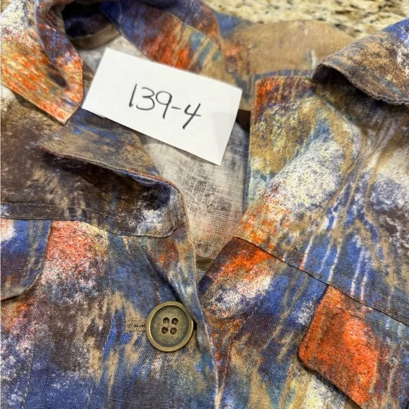 Multiples linen button up jacket abstract multicolored Plus Size 0X - Picture 11 of 11